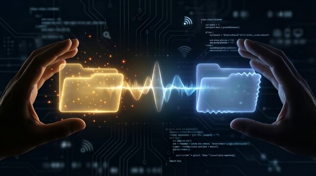 Digital Data Transfer and File Sharing Concept with Glowing Folders. - Powered by Adobe