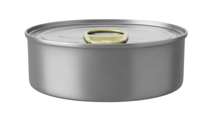 Silver pet food can isolated PNG on transparent background, canned food for cats and dogs, metal container for wet food, pull tab