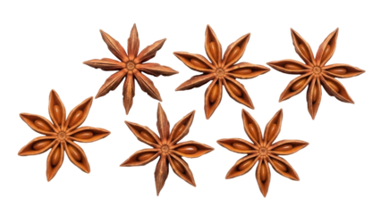 Aromatic star anise isolated PNG on transparent background, fragrant spice with distinctive flavor for culinary and beverage applications