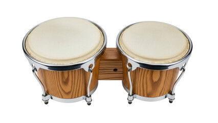 Wooden bongo drums isolated PNG on transparent background, percussion instrument for Latin music...