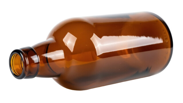 Amber beer bottle PNG isolated on transparent background, empty glass container for beverage packaging and product mockup