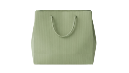Sage green paper shopping bag isolated PNG, elegant gift bag with rope handles for retail, merchandise, and promotional use