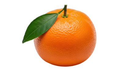 Fresh orange fruit with leaf isolated PNG, vibrant citrus fruit on transparent background for healthy eating and vitamin C