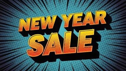 Dynamic New Year Sale Promotion Text on a Vibrant Pop Art Background