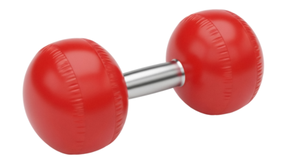 Red inflatable dumbbell isolated PNG on transparent background, fitness equipment for exercise and strength training