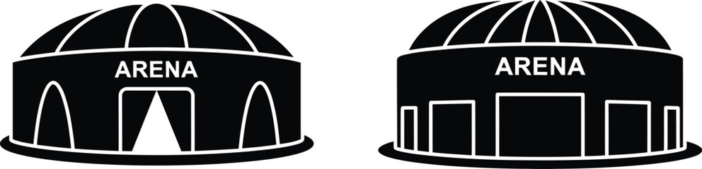 Two black arena silhouettes with text ideal for designs on transparent background © mst