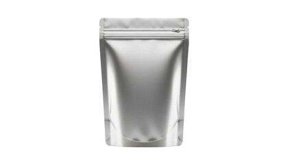 Silver stand-up pouch PNG isolated on transparent background, blank foil bag mockup for food packaging and product presentation © Sophie