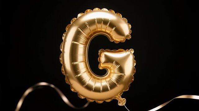 Gold balloon letter G floating with ribbon