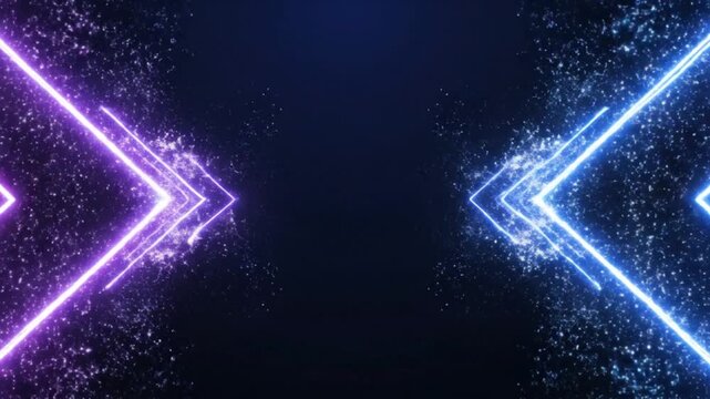 Dynamic abstract background with glowing neon arrows and digital particle streams creating a futuristic visual effect