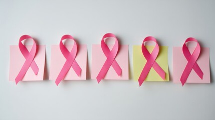Pink and Gold Breast Cancer Awareness Ribbons on Light Background