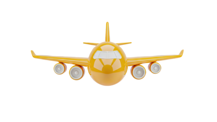 3D Yellow cartoon airplane front view on transparent background
