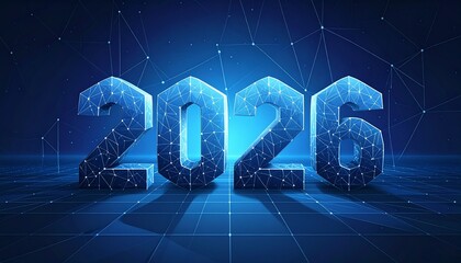 3D neon New Year 2026 sign illustration