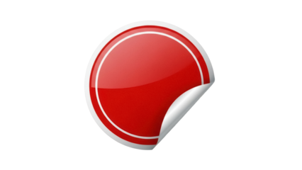 Red round sticker PNG isolated on transparent background, blank label with peel effect for product promotion and branding