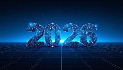 3D neon New Year 2026 sign illustration