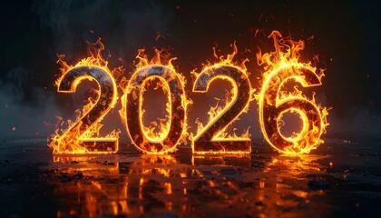 Glowing neon New Year 2026 sign at night for holiday celebration