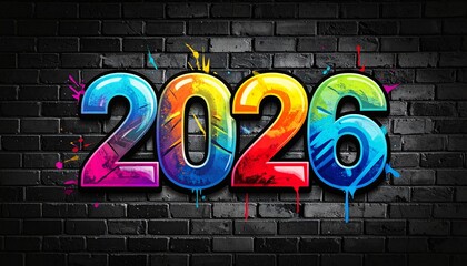 2026 New Year neon sign on brick wall street building