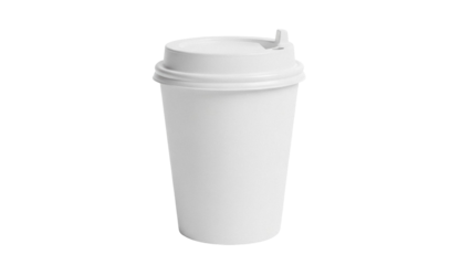 Disposable white coffee cup with lid isolated PNG, blank paper cup for hot drinks on transparent background