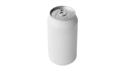Aluminum soda can isolated PNG on transparent background, blank beverage container for branding and design mockups, metallic drink packaging