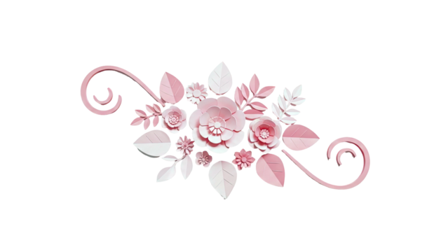 3D Pink Paper Flowers and Leaves Decorative Element on transparent background - Powered by Adobe