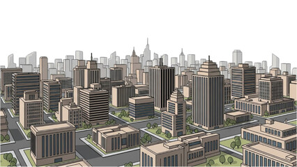 Aerial view of a cityscape with modern buildings and infrastructure