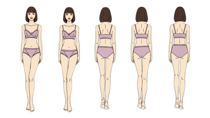 Various views of a woman in a swimsuit from different angles