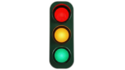 Traffic light with red, yellow, and green lights isolated PNG, road safety signal on transparent background for graphic design
