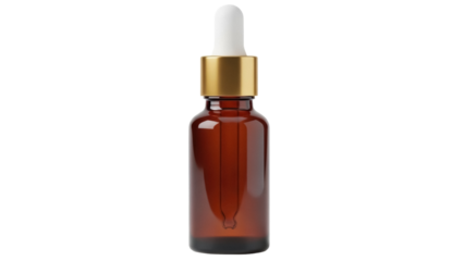 Amber glass bottle with dropper isolated PNG, essential oil container for aromatherapy and skincare products on transparent background