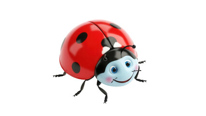 Cartoon ladybug PNG isolated on transparent background, cute red bug with black spots and a smiling face for children s designs