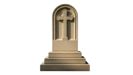 Stone grave marker with cross isolated PNG, religious monument for cemetery or memorial design on transparent background