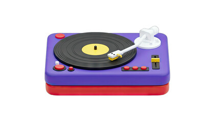 Cartoon Turntable Playing Music on White Background