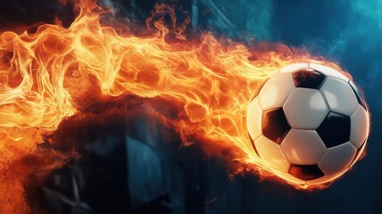 Fototapeta premium Fiery Soccer Ball for 2026 Football World Cup with Dynamic Flames and Vibrant Colors
