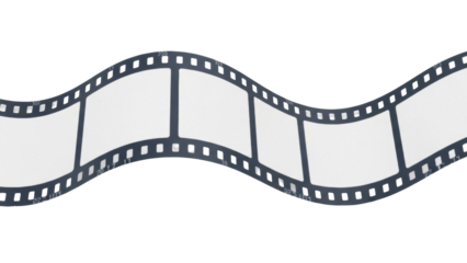 Film strip PNG isolated on transparent background, retro movie roll with empty frames for photo album or vintage cinema design