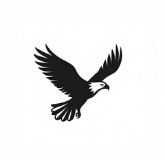 Obraz premium Majestic Eagle in Flight - A Striking Black and White Silhouette Against a Clean Background.
