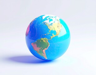 Fototapeta premium Glossy, stylized Earth globe with vibrant colors against a white background