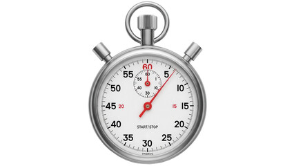 Classic silver stopwatch isolated PNG on transparent background, accurate time measurement tool for sports and productivity tracking