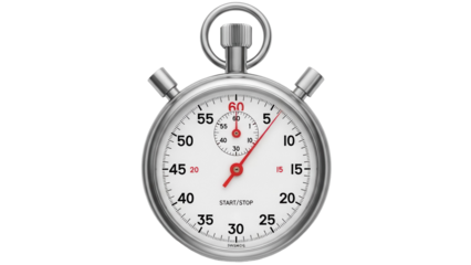 Classic silver stopwatch isolated PNG on transparent background, accurate time measurement tool for sports and productivity tracking