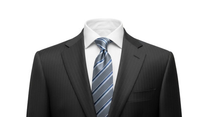 Elegant pinstripe suit with blue tie isolated PNG, formal attire for business or special occasions on transparent background