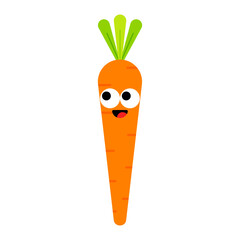 Cute smiling carrot character flat cartoon icon isolated on transparent background.