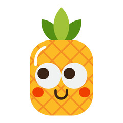 Cute kawaii pineapple character cartoon icon, smiling tropical fruit illustration isolated on transparent background.
