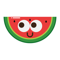 Cute watermelon slice cartoon face icon, isolated on transparent background.