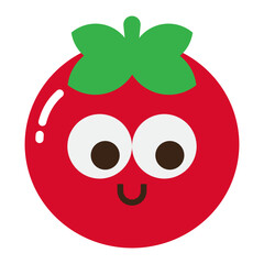 Cute tomato character with big eyes flat cartoon icon isolated on transparent background.