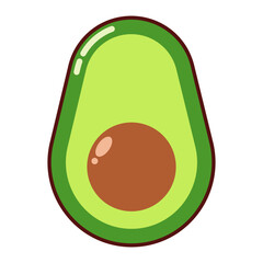 Cute avocado half with pit cartoon icon isolated on transparent background.