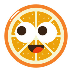 Cute orange slice face cartoon citrus fruit icon, isolated on transparent background.