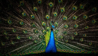 Obraz premium Majestic Peacock Displaying Vibrant Feathers in a Stunning Display of Natures Beauty.