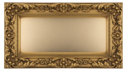 Ornate golden picture frame PNG isolated on transparent background, vintage style decorative element for graphic design and photo editing