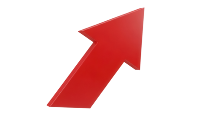 Red arrow pointing up and right isolated PNG, direction indicator for growth and success on transparent background