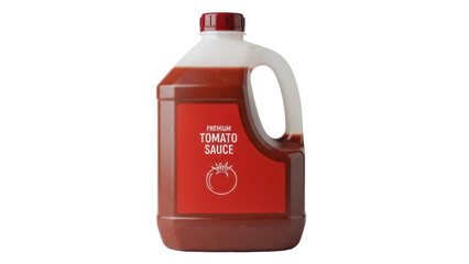 Premium tomato sauce in plastic jug isolated PNG, red condiment for cooking and food preparation on transparent background