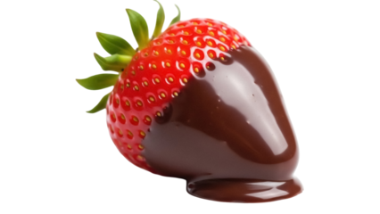 Chocolate-covered strawberry isolated PNG, delicious dessert with red berry and dark chocolate on transparent background