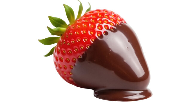 Chocolate-covered strawberry isolated PNG, delicious dessert with red berry and dark chocolate on transparent background - Powered by Adobe
