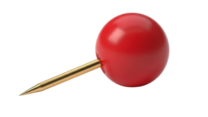 Red push pin PNG isolated on transparent background, office supply for bulletin board and notice board use, stationery item